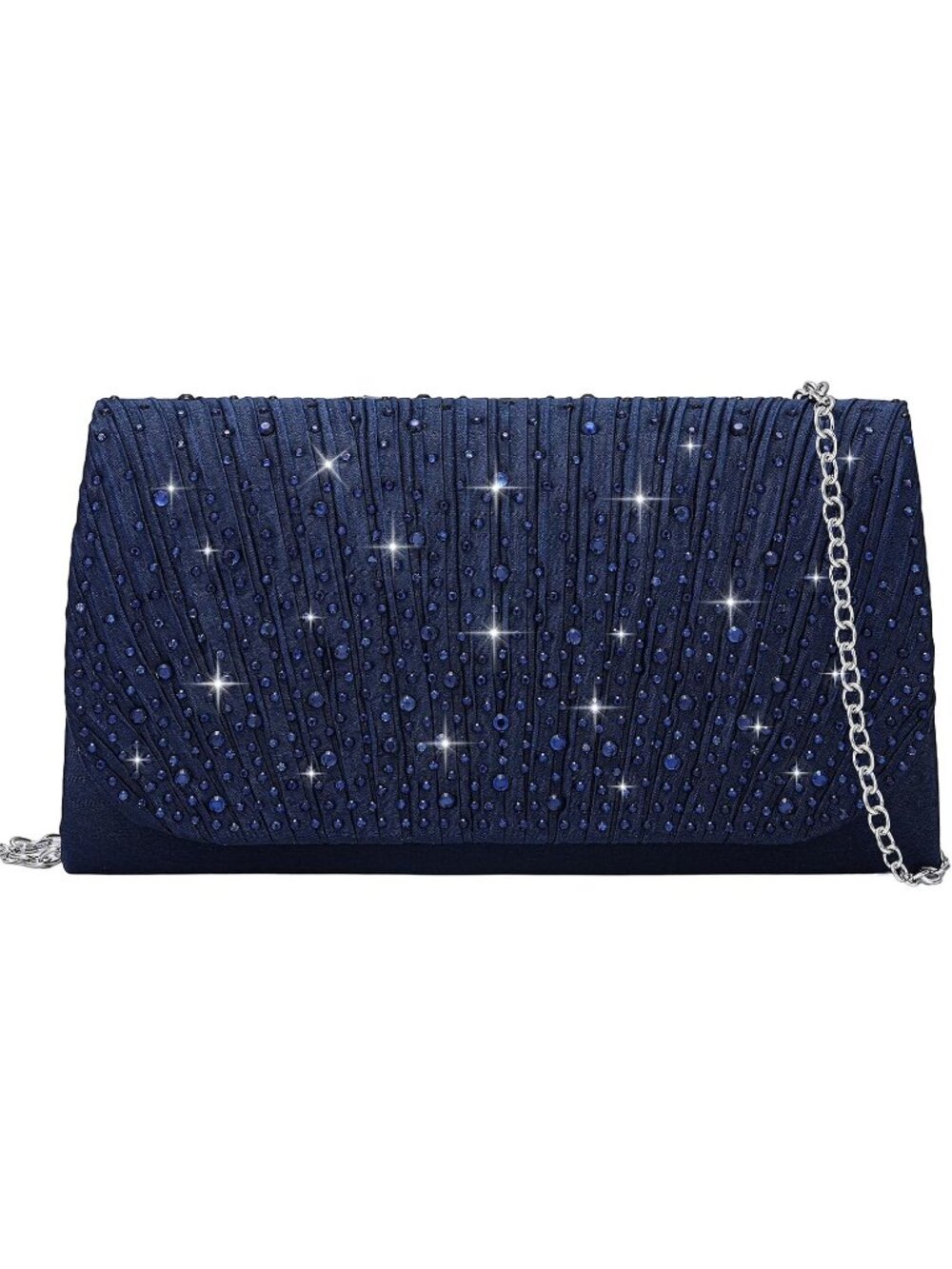 Women's Blue Envelope Glitter Rhinestone Clutch Purse Evening Wedding Bag